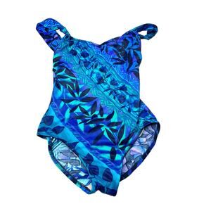 Sirena Signatures One Piece Swimsuit Blue Black Floral Sleeveless Sz 8